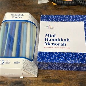 Blue and White Mini Hanukkah Menorah with Candles